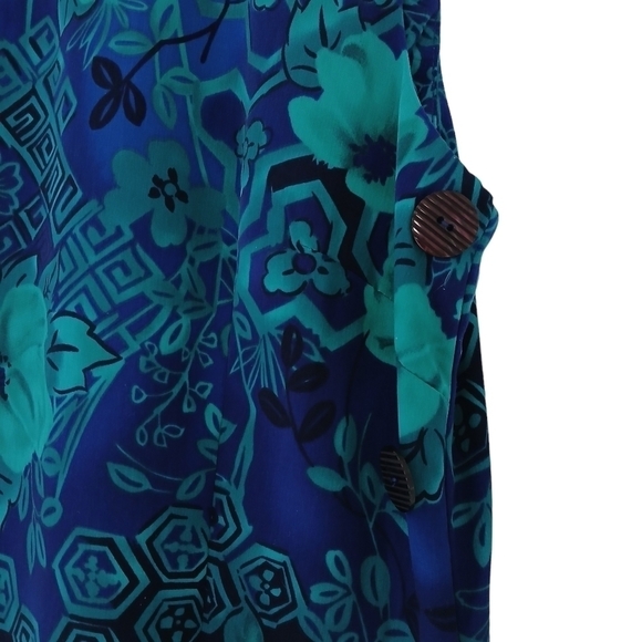 Vintage Dress R&K Sleeveless Shift Floral Tropical Open Side Button Up - Picture 10 of 15